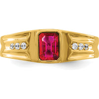 14K Yellow Gold Men's Ring with 1 Carat Heated Ruby and Round Diamonds - 0.04 Carat Total Diamond Weight by 0