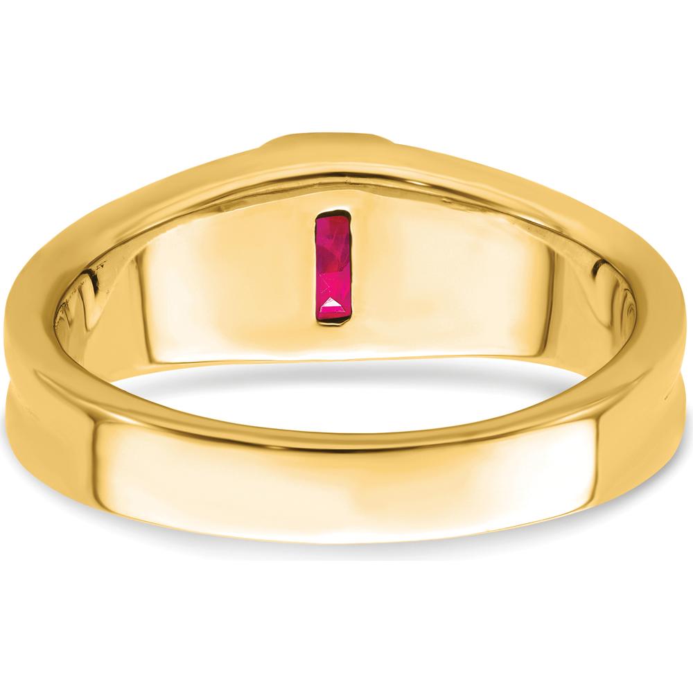 14K Yellow Gold Men's Ring with 1 Carat Heated Ruby and Round Diamonds - 0.04 Carat Total Diamond Weight by 0