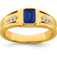 14K Yellow Gold Men's Ring with 1 Carat Lab Created Sapphire and Diamond Accents by 0