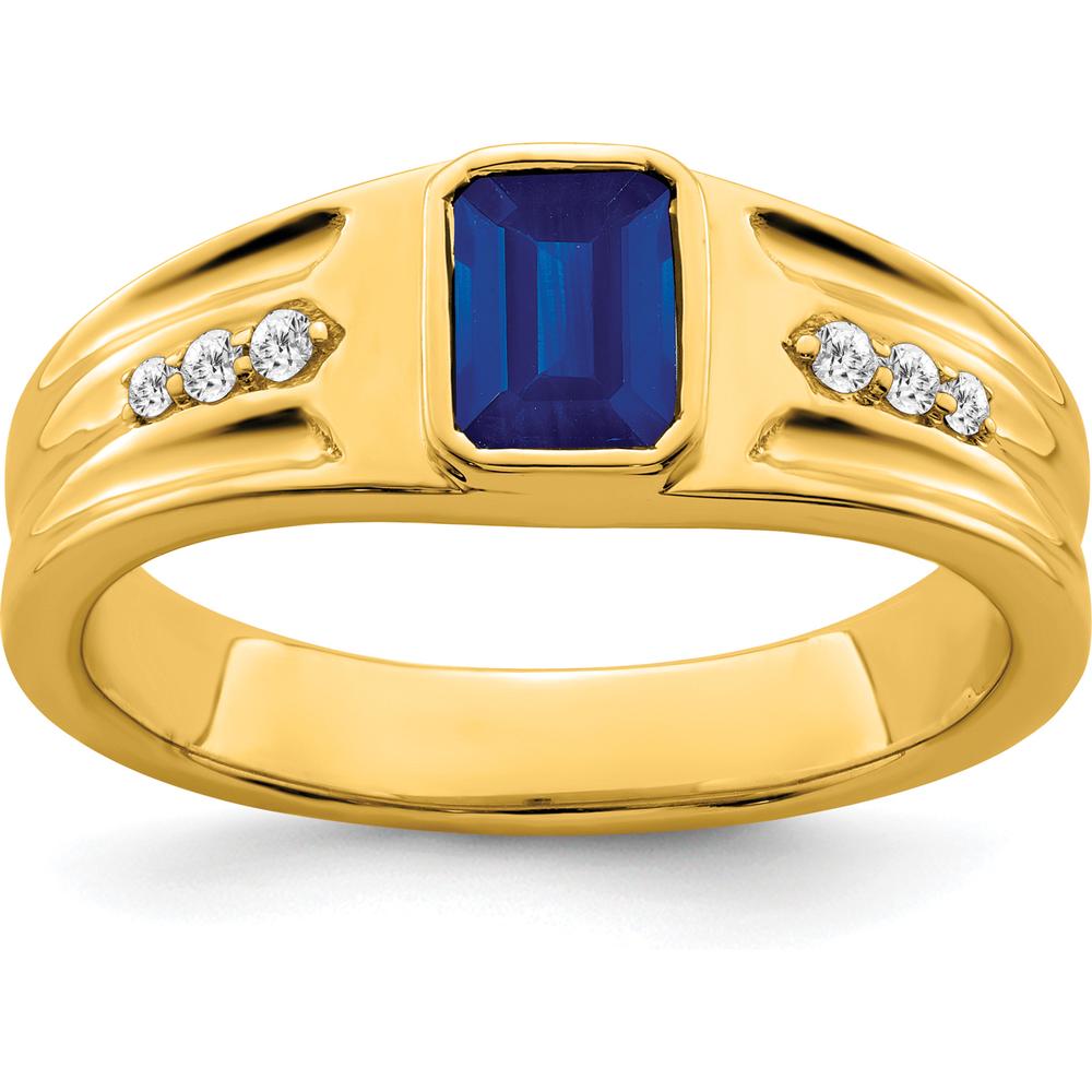 14K Yellow Gold Men's Ring with 1 Carat Lab Created Sapphire and Diamond Accents by 0