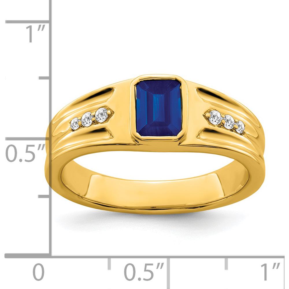 14K Yellow Gold Men's Ring with 1 Carat Lab Created Sapphire and Diamond Accents by 0