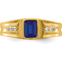 14K Yellow Gold Men's Ring with 1 Carat Lab Created Sapphire and Diamond Accents by 0