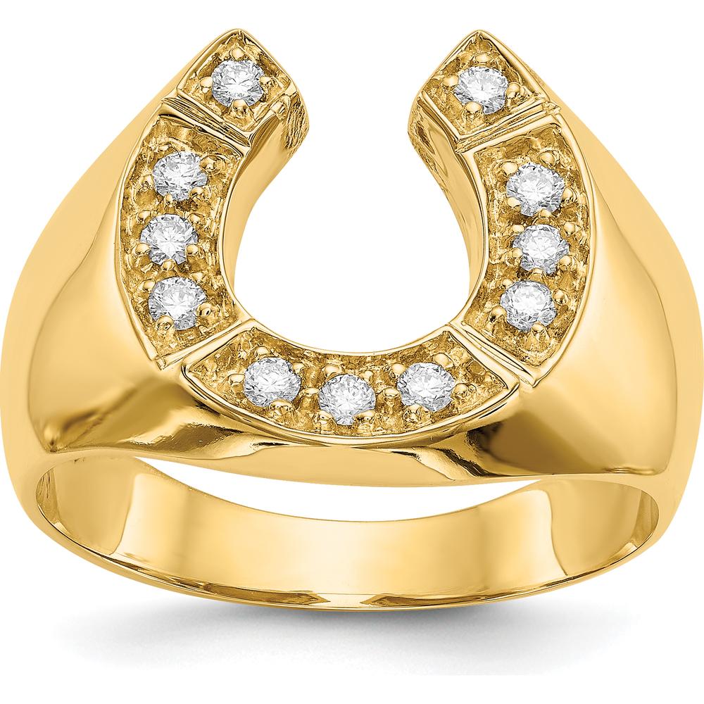 14K Yellow Gold Men's Ring with 11 Round Prong Set Diamonds - 0.02 Carat Total Diamond Weight by Monteluci Fine Jewelry