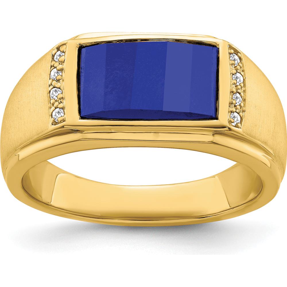 14K Yellow Gold Men's Ring with 3.8 Carat Lab Created Sapphire and 0.01 Carat Diamonds by 0
