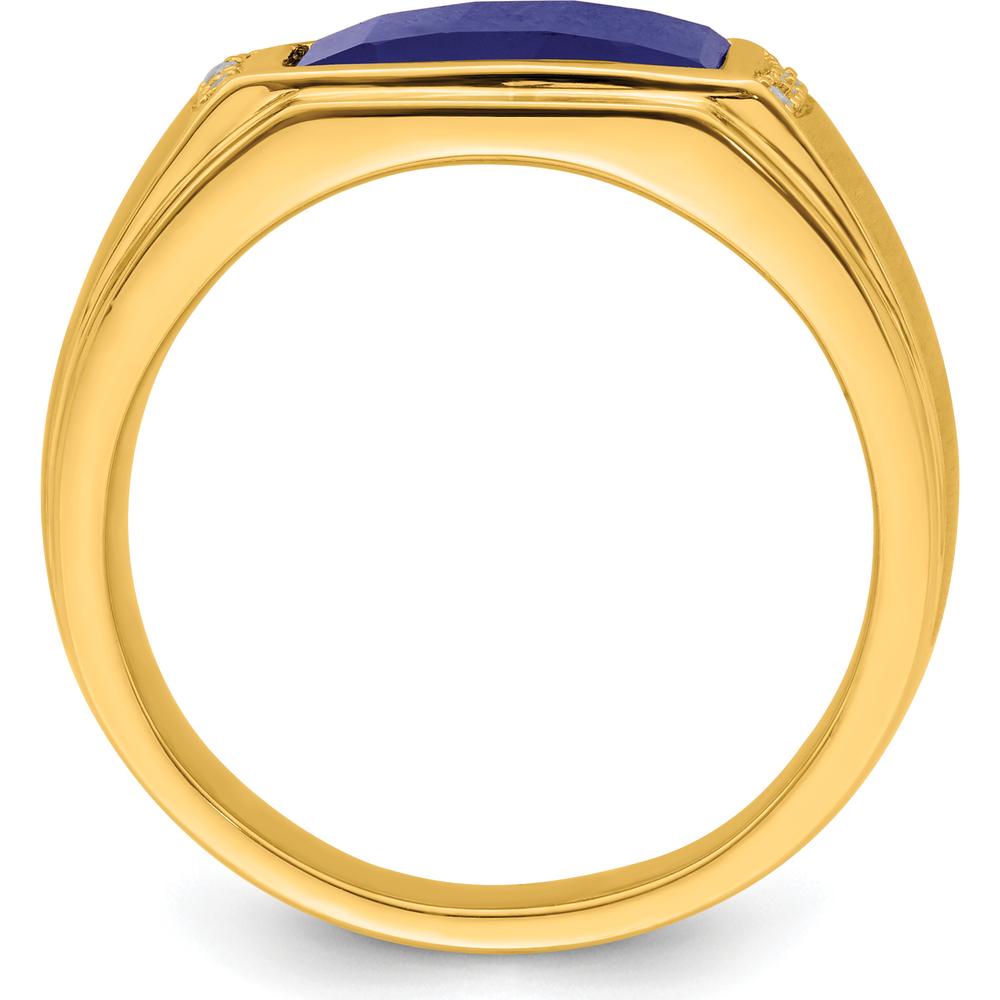 14K Yellow Gold Men's Ring with 3.8 Carat Lab Created Sapphire and 0.01 Carat Diamonds by 0