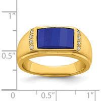 14K Yellow Gold Men's Ring with 3.8 Carat Lab Created Sapphire and 0.01 Carat Diamonds by 0