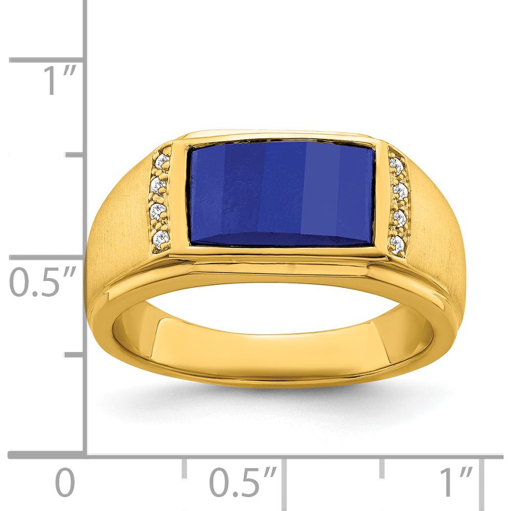 14K Yellow Gold Men's Ring with 3.8 Carat Lab Created Sapphire and 0.01 Carat Diamonds by 0