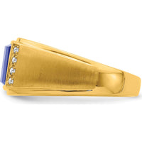 14K Yellow Gold Men's Ring with 3.8 Carat Lab Created Sapphire and 0.01 Carat Diamonds by 0