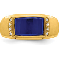 14K Yellow Gold Men's Ring with 3.8 Carat Lab Created Sapphire and 0.01 Carat Diamonds by 0