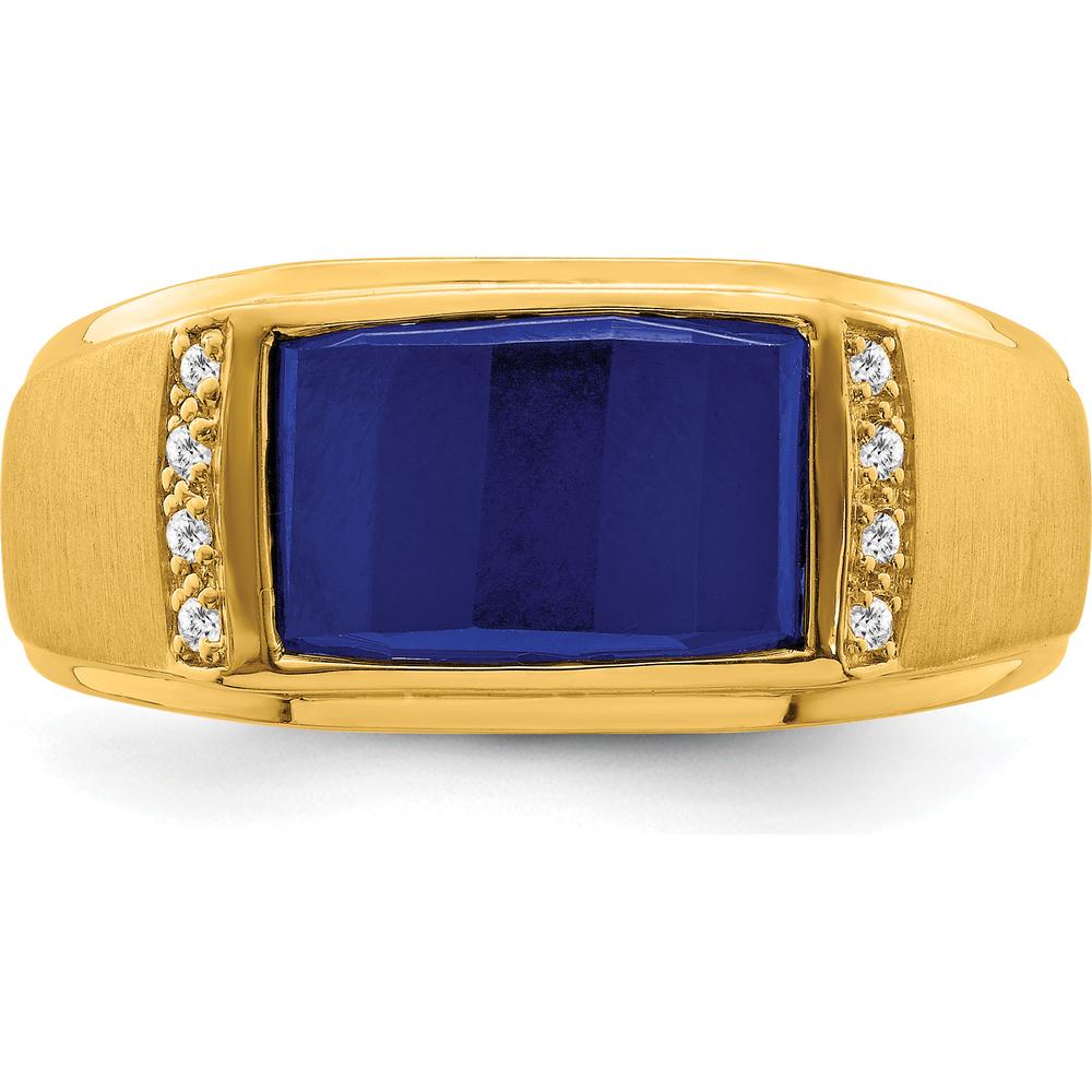 14K Yellow Gold Men's Ring with 3.8 Carat Lab Created Sapphire and 0.01 Carat Diamonds by 0