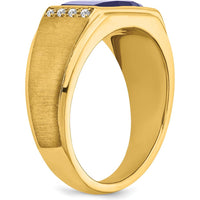 14K Yellow Gold Men's Ring with 3.8 Carat Lab Created Sapphire and 0.01 Carat Diamonds by 0