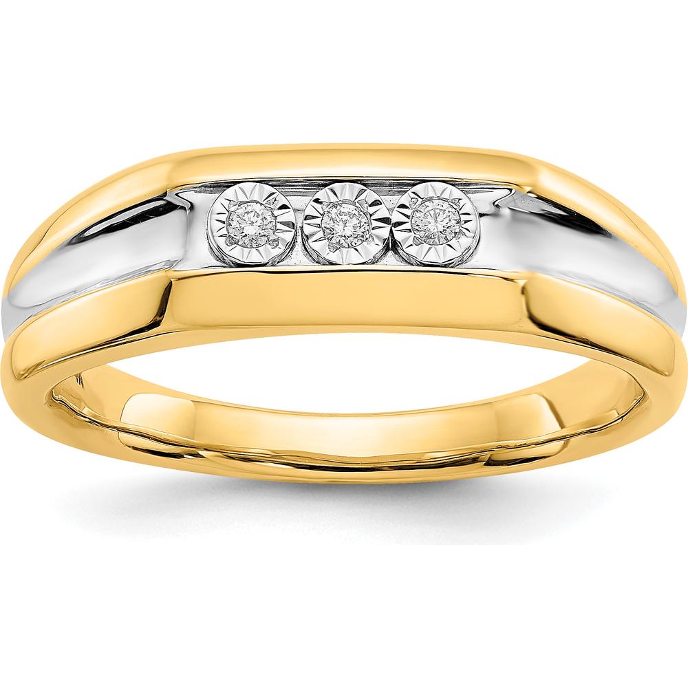 14K Yellow Gold Men's Ring with 3 Round Diamonds and Rhodium Accents - 0.045 Carat Total Diamond Weight by 0