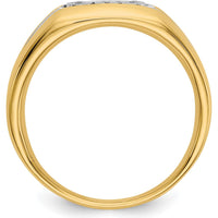 14K Yellow Gold Men's Ring with 3 Round Diamonds and Rhodium Accents - 0.045 Carat Total Diamond Weight by 0