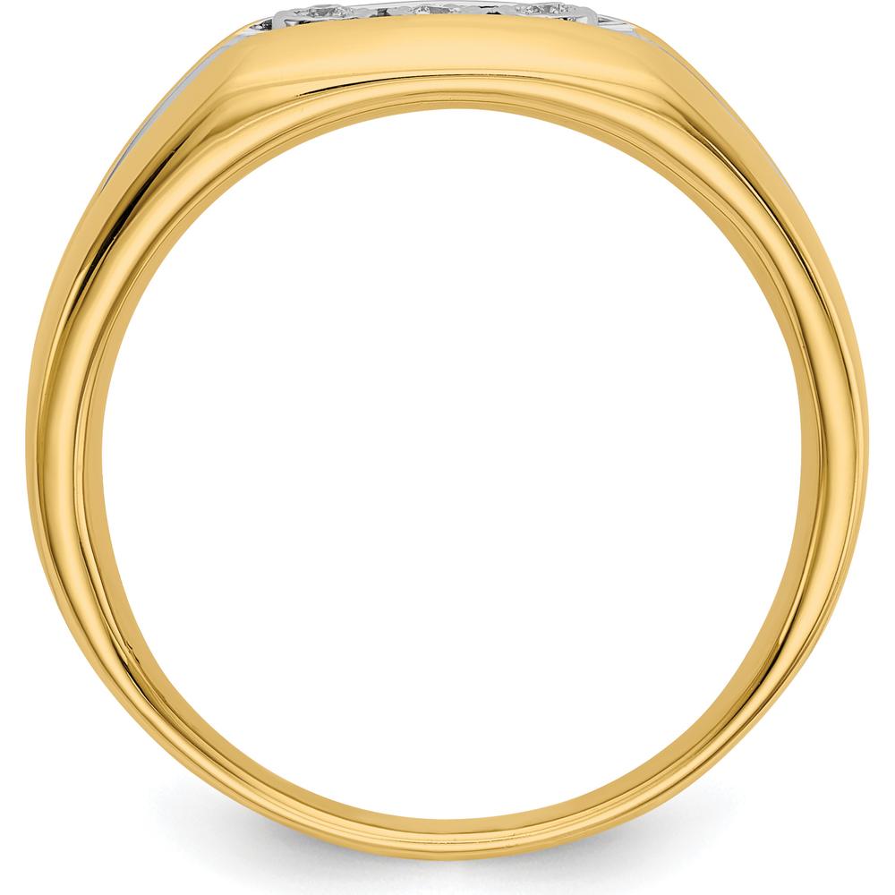 14K Yellow Gold Men's Ring with 3 Round Diamonds and Rhodium Accents - 0.045 Carat Total Diamond Weight by 0