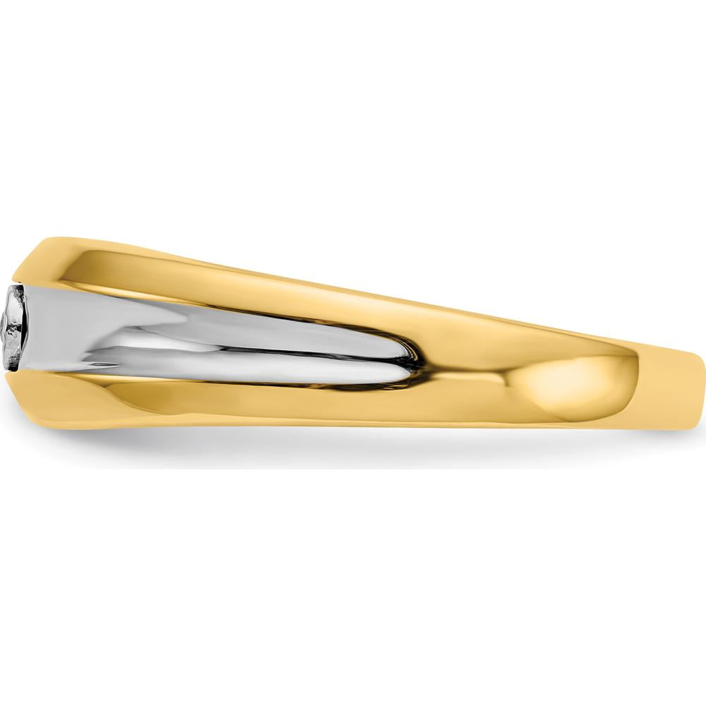 14K Yellow Gold Men's Ring with 3 Round Diamonds and Rhodium Accents - 0.045 Carat Total Diamond Weight by 0