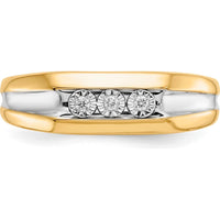 14K Yellow Gold Men's Ring with 3 Round Diamonds and Rhodium Accents - 0.045 Carat Total Diamond Weight by 0