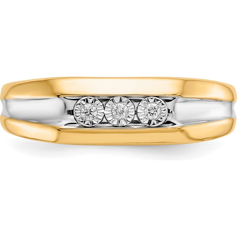 14K Yellow Gold Men's Ring with 3 Round Diamonds and Rhodium Accents - 0.045 Carat Total Diamond Weight by 0