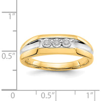 14K Yellow Gold Men's Ring with 3 Round Diamonds and Rhodium Accents - 0.045 Carat Total Diamond Weight by 0
