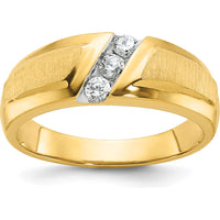 14K Yellow Gold Men's Ring with 3 Round Faceted Diamonds - 1/4 Carats Total Diamond Weight by IBGoodman