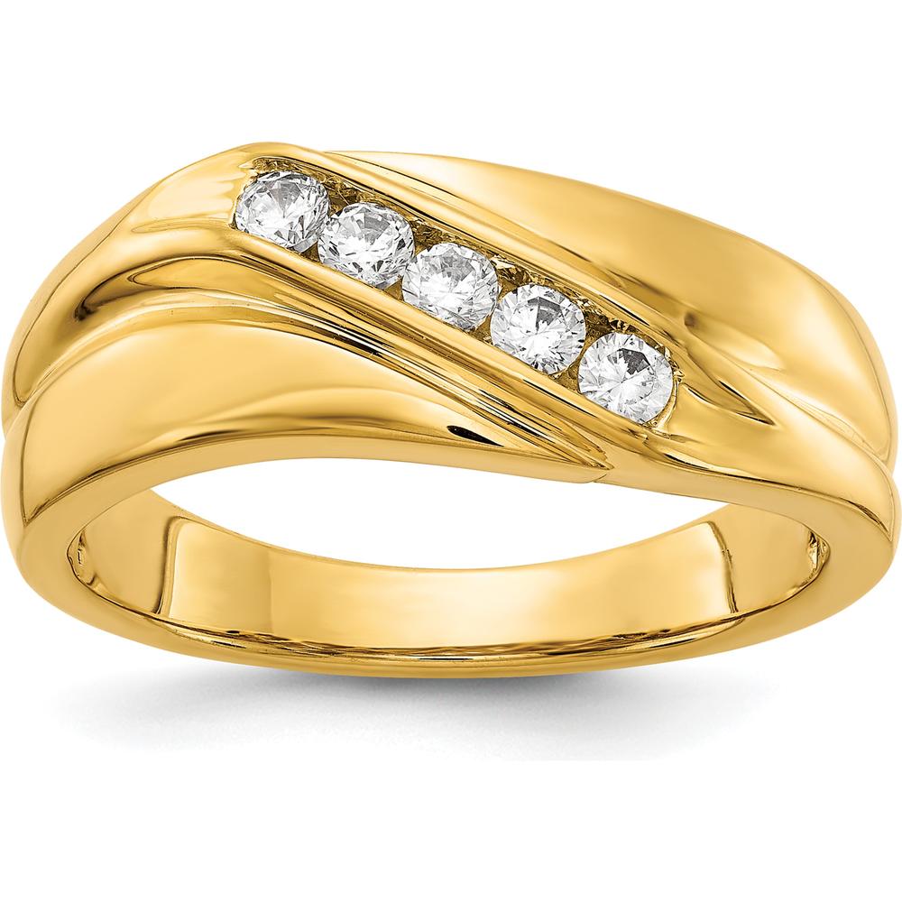 14K Yellow Gold Men's Ring with 5 Round Diamonds - 0.325 Carat Total Diamond Weight by 0