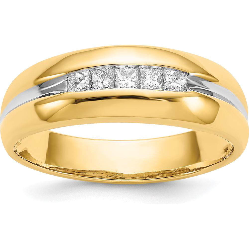 14K Yellow Gold Men's Ring with 5 Square-Cut Diamonds and Rhodium Accent - 0.05 Carat Total Diamond Weight by 0