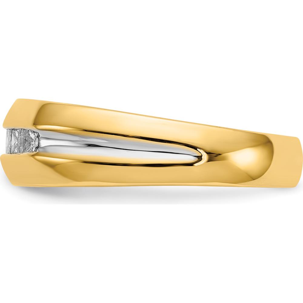 14K Yellow Gold Men's Ring with 5 Square-Cut Diamonds and Rhodium Accent - 0.05 Carat Total Diamond Weight by 0