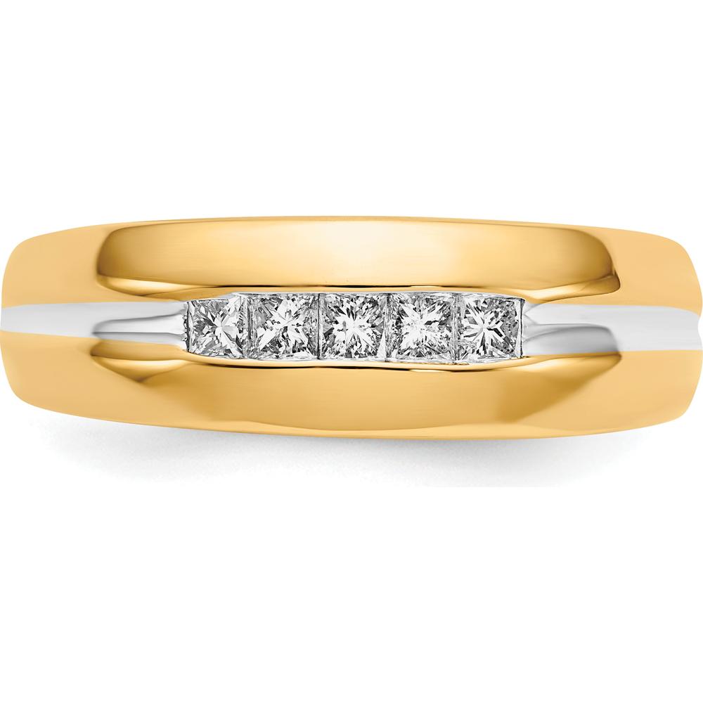 14K Yellow Gold Men's Ring with 5 Square-Cut Diamonds and Rhodium Accent - 0.05 Carat Total Diamond Weight by 0
