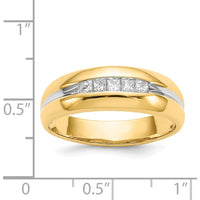 14K Yellow Gold Men's Ring with 5 Square-Cut Diamonds and Rhodium Accent - 0.05 Carat Total Diamond Weight by 0