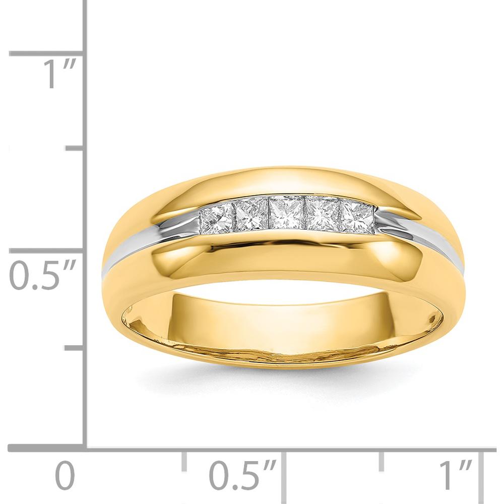 14K Yellow Gold Men's Ring with 5 Square-Cut Diamonds and Rhodium Accent - 0.05 Carat Total Diamond Weight by 0