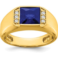 14K Yellow Gold Men's Ring with 8mm Lab-Created Square Sapphire and Round Diamonds - 2.52 Carat Total Gemstone Weight by 0