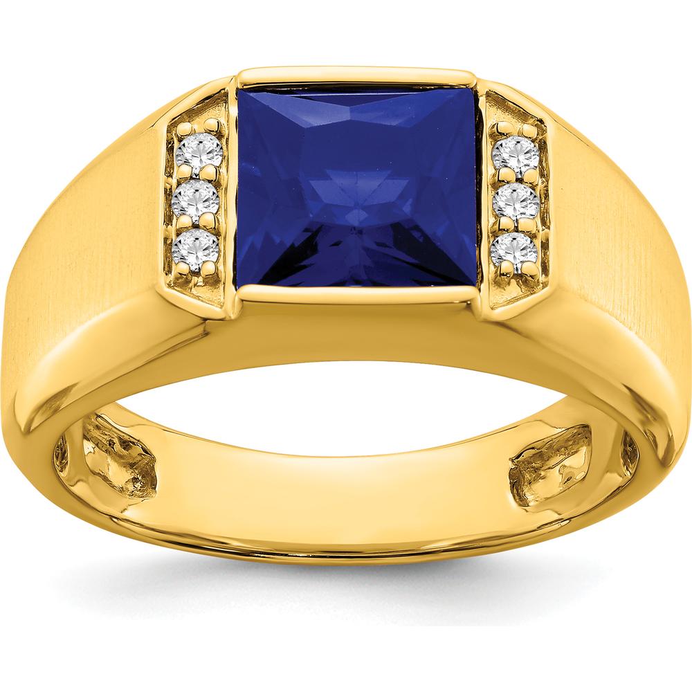 14K Yellow Gold Men's Ring with 8mm Lab-Created Square Sapphire and Round Diamonds - 2.52 Carat Total Gemstone Weight by 0