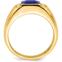 14K Yellow Gold Men's Ring with 8mm Lab-Created Square Sapphire and Round Diamonds - 2.52 Carat Total Gemstone Weight by 0