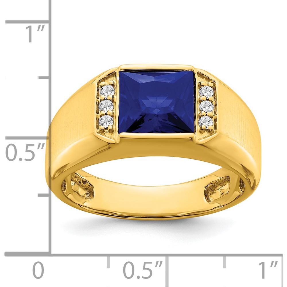 14K Yellow Gold Men's Ring with 8mm Lab-Created Square Sapphire and Round Diamonds - 2.52 Carat Total Gemstone Weight by 0
