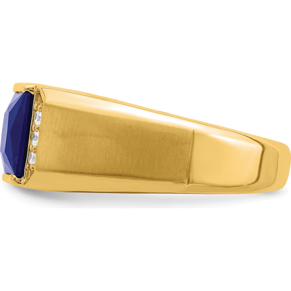 14K Yellow Gold Men's Ring with 8mm Lab-Created Square Sapphire and Round Diamonds - 2.52 Carat Total Gemstone Weight by 0