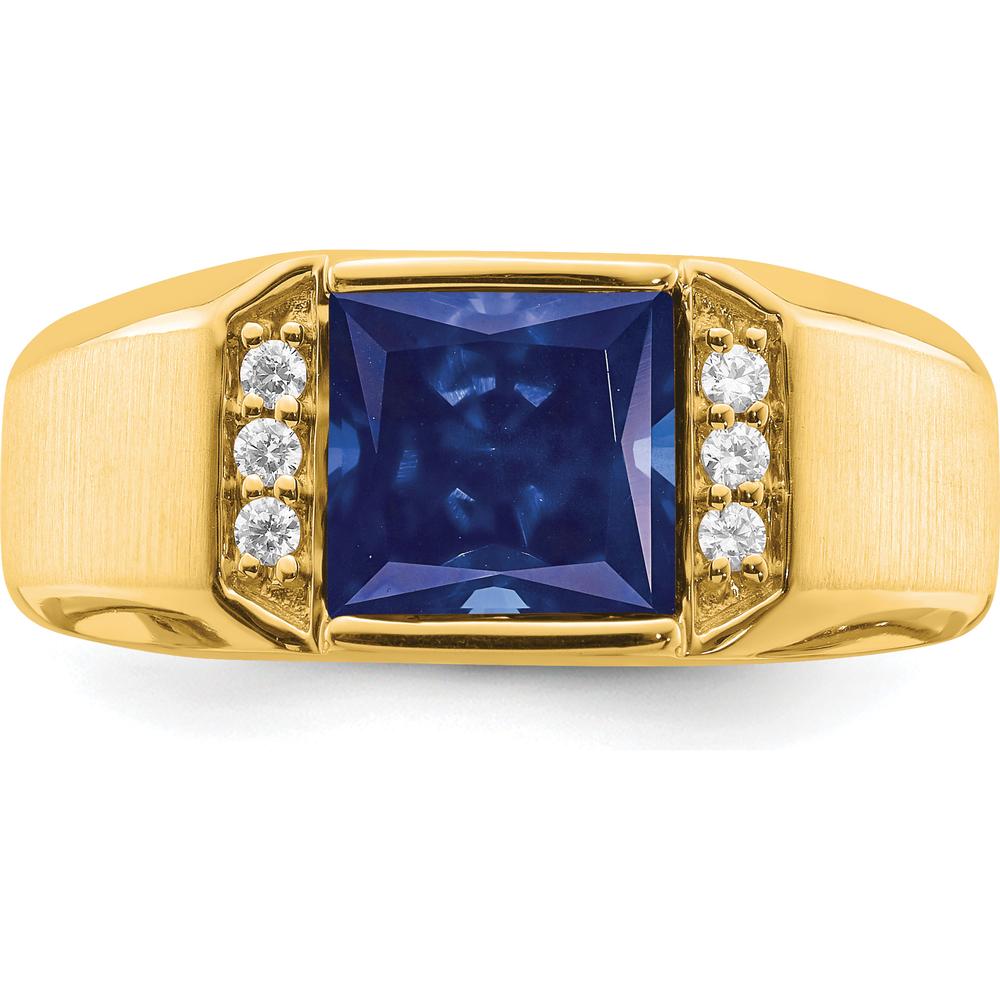 14K Yellow Gold Men's Ring with 8mm Lab-Created Square Sapphire and Round Diamonds - 2.52 Carat Total Gemstone Weight by 0