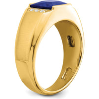 14K Yellow Gold Men's Ring with 8mm Lab-Created Square Sapphire and Round Diamonds - 2.52 Carat Total Gemstone Weight by 0