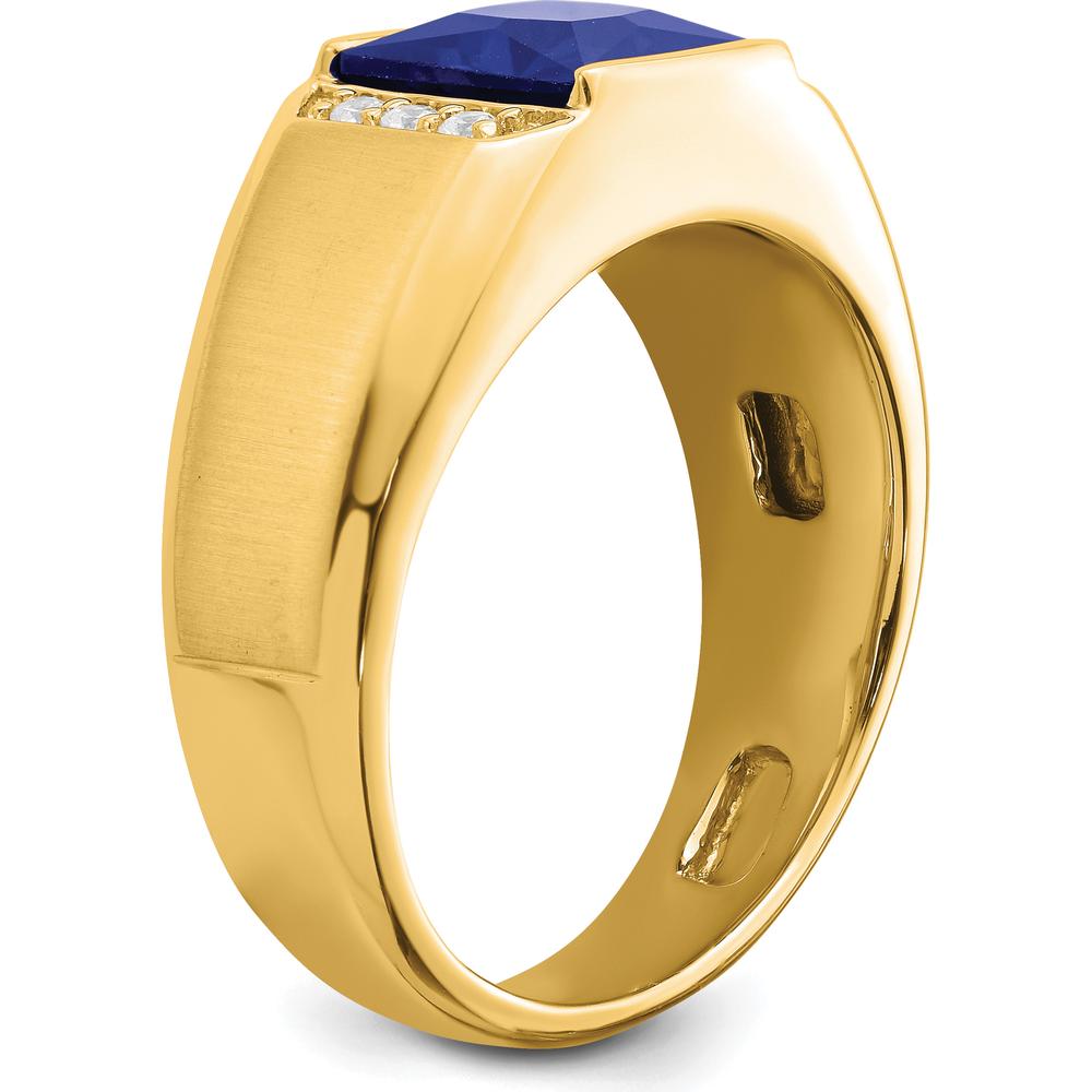 14K Yellow Gold Men's Ring with 8mm Lab-Created Square Sapphire and Round Diamonds - 2.52 Carat Total Gemstone Weight by 0