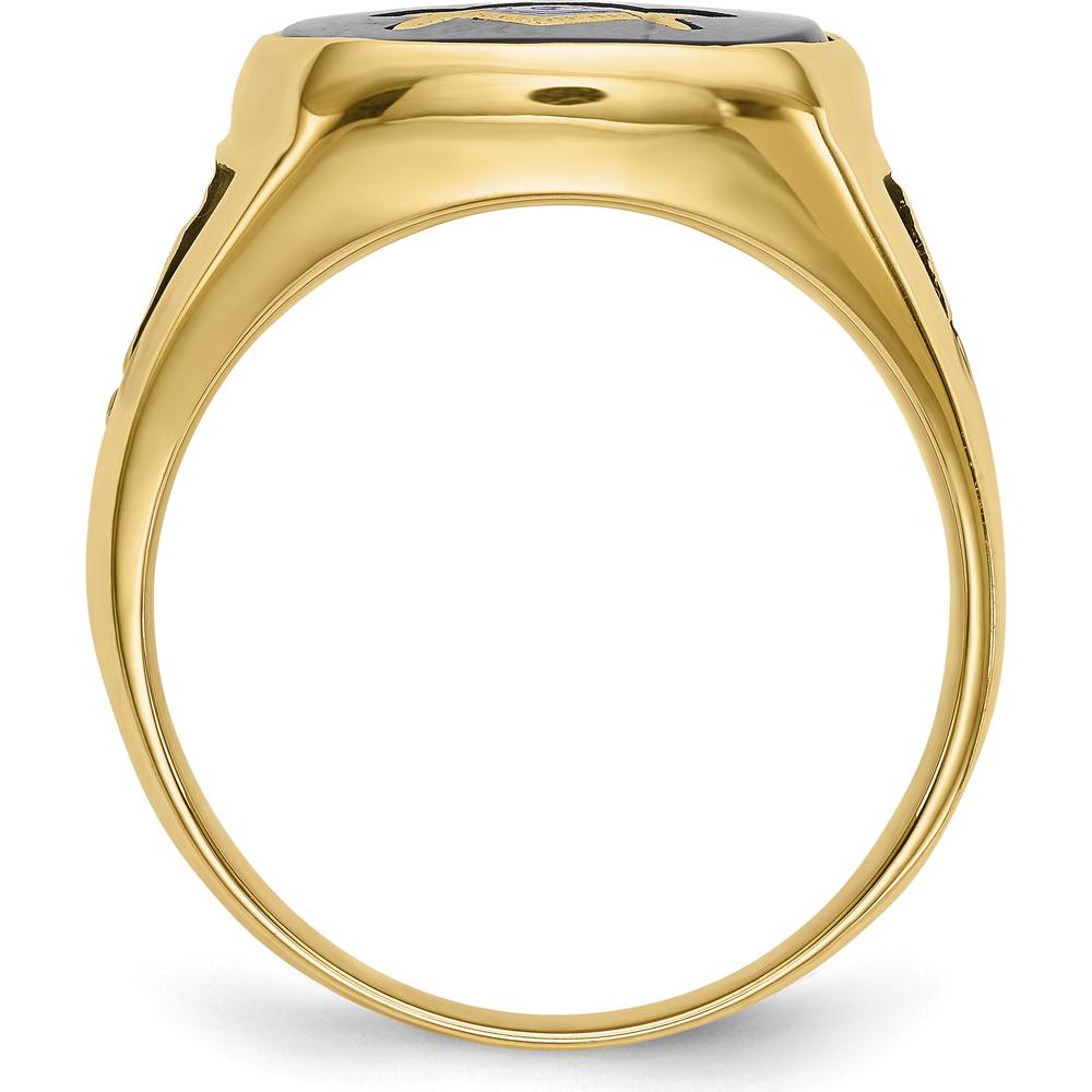 14K Yellow Gold Men's Ring with Black Onyx and Masonic Symbol - Cushion Cut Onyx 16x14mm by Monteluci Fine Jewelry