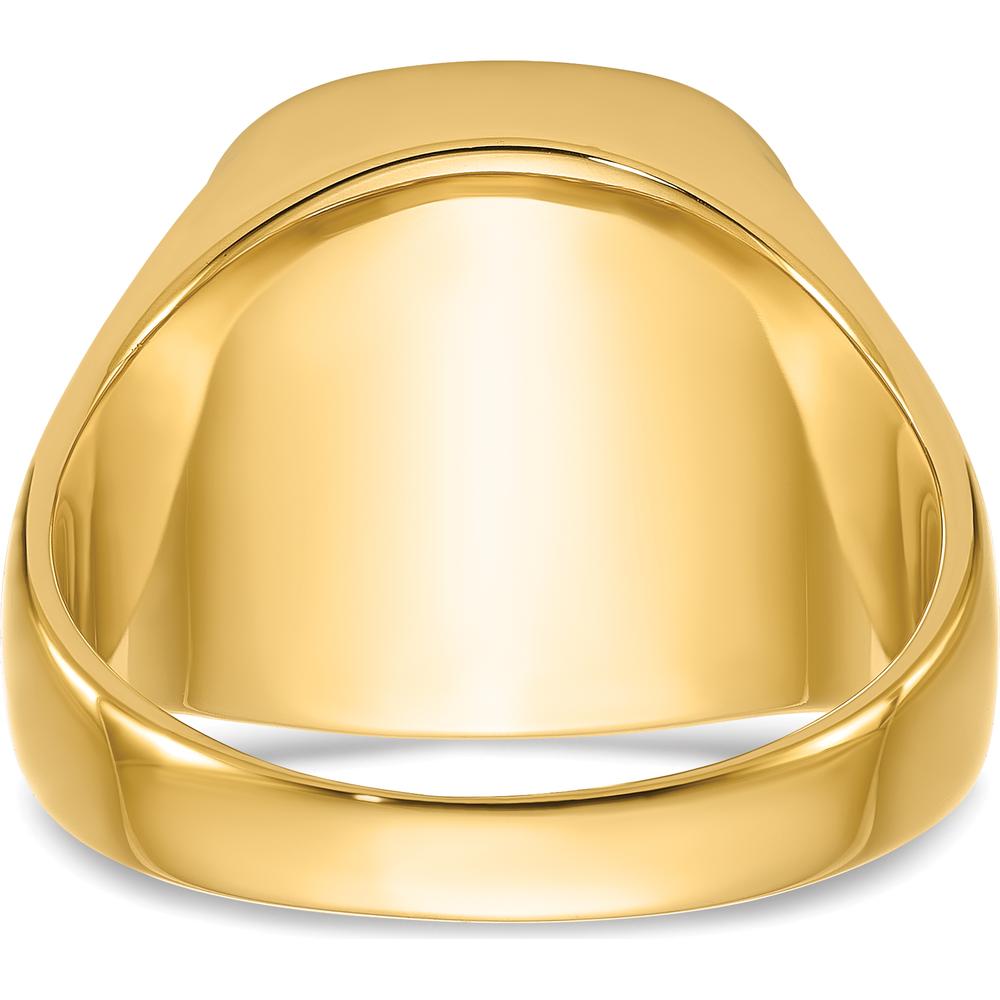 14K Yellow Gold Men's Ring with Black Onyx and Masonic Symbol - Cushion Cut Onyx 16x14mm by Monteluci Fine Jewelry