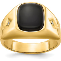 14K Yellow Gold Men's Ring with Black Onyx and Round Diamonds by Monteluci Fine Jewelry