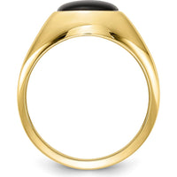 14K Yellow Gold Men's Ring with Black Onyx and Round Diamonds by Monteluci Fine Jewelry