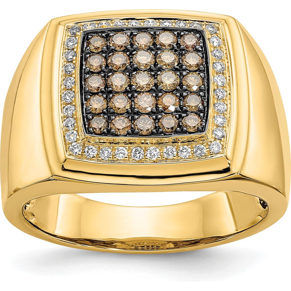 14K Yellow Gold Men's Ring with Champagne and White Diamonds - 0.75 Carat Total Diamond Weight by 0