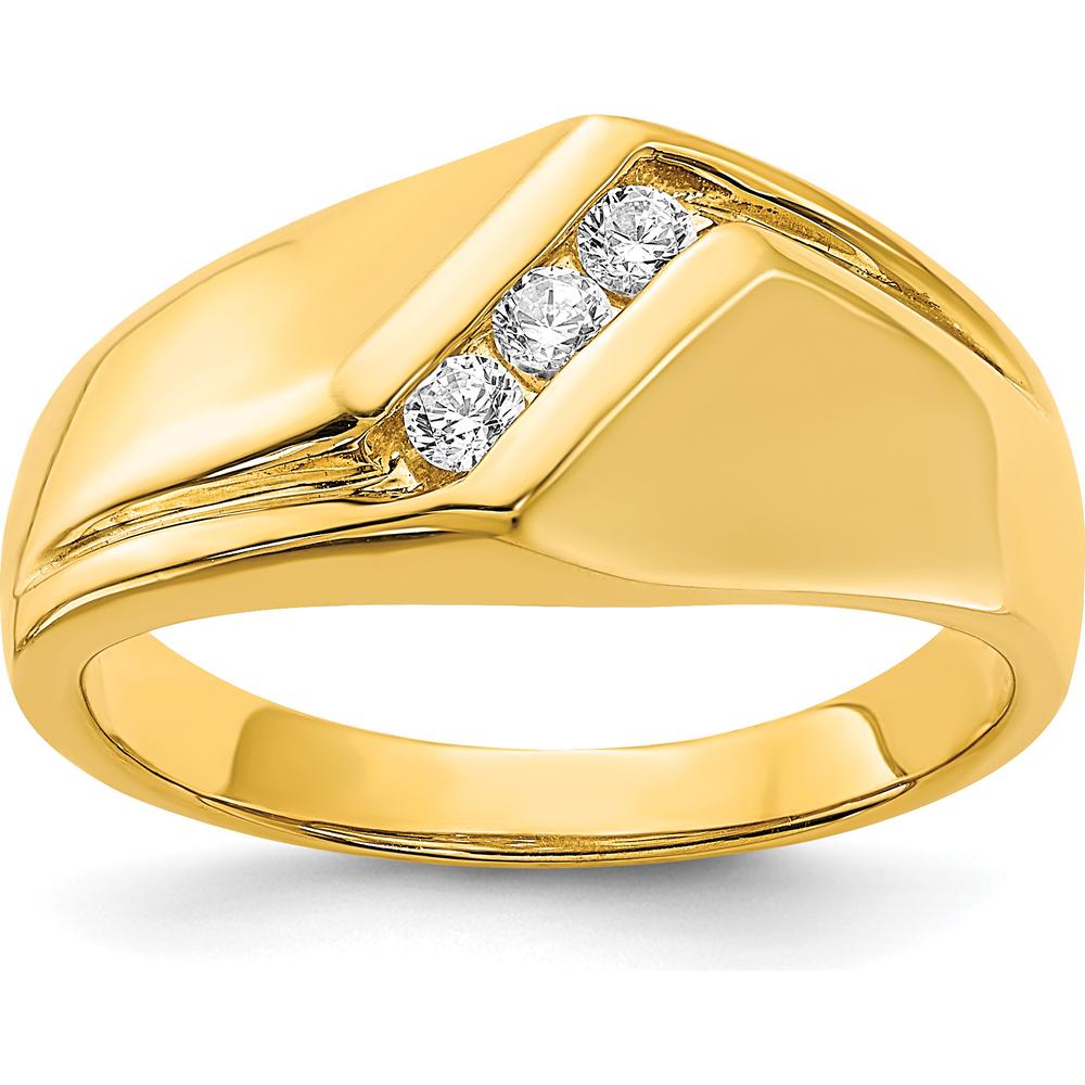 14K Yellow Gold Men's Ring with Channel Set Round Diamonds - 0.068 Carat Total Diamond Weight by 0