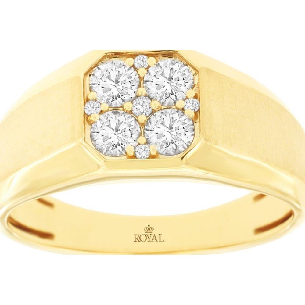 14K Yellow Gold Men's Ring with Cluster Set Round Diamonds - 0.63 Carat Total Diamond Weight - Royal Jewelry