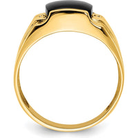 14K Yellow Gold Men's Ring with Cushion-Cut Black Onyx and Round Diamond Accents - 0.016 Carat Total Diamond Weight by Monteluci Fine Jewelry