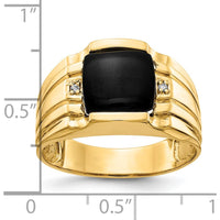 14K Yellow Gold Men's Ring with Cushion-Cut Black Onyx and Round Diamond Accents - 0.016 Carat Total Diamond Weight by Monteluci Fine Jewelry