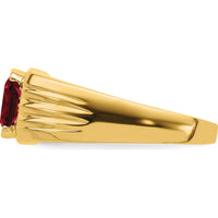 14K Yellow Gold Men's Ring with Cushion Cut Lab Created Ruby and Round Diamond Accents - 1.45 Carat Ruby, 0.07 Carat Diamond Total by 0