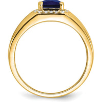 14K Yellow Gold Men's Ring with Cushion Cut Lab Created Sapphire and Diamond Halo - 2.24 Carat Total Sapphire Weight by 0