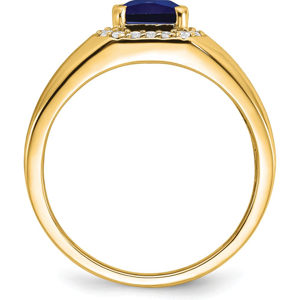 14K Yellow Gold Men's Ring with Cushion Cut Lab Created Sapphire and Diamond Halo - 2.24 Carat Total Sapphire Weight by 0