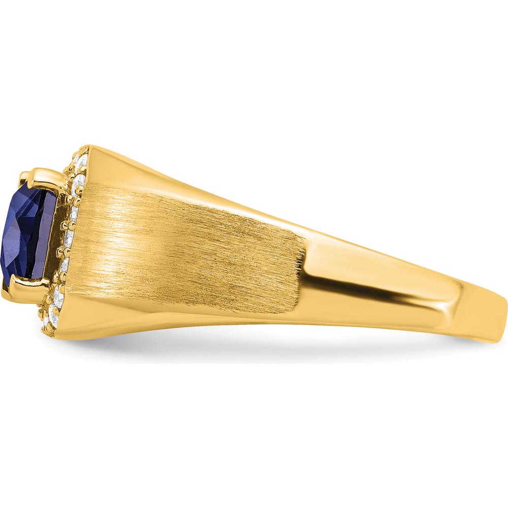 14K Yellow Gold Men's Ring with Cushion Cut Lab Created Sapphire and Diamond Halo - 2.24 Carat Total Sapphire Weight by 0